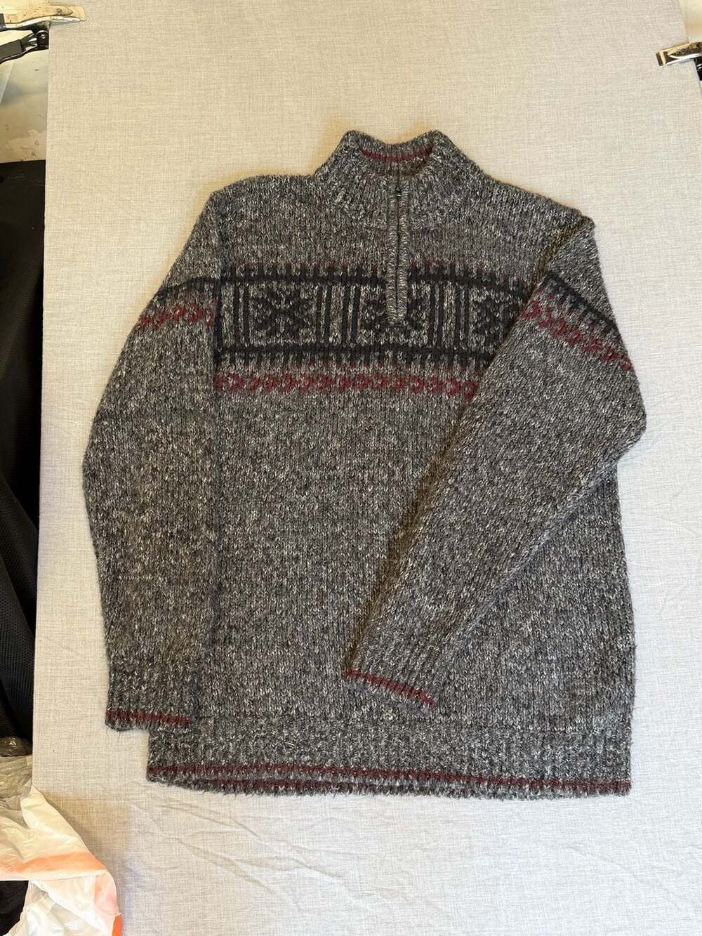 Shaver Lake Gray Marled Fair Isle 1/4 Zip Knit Sweater Size XL